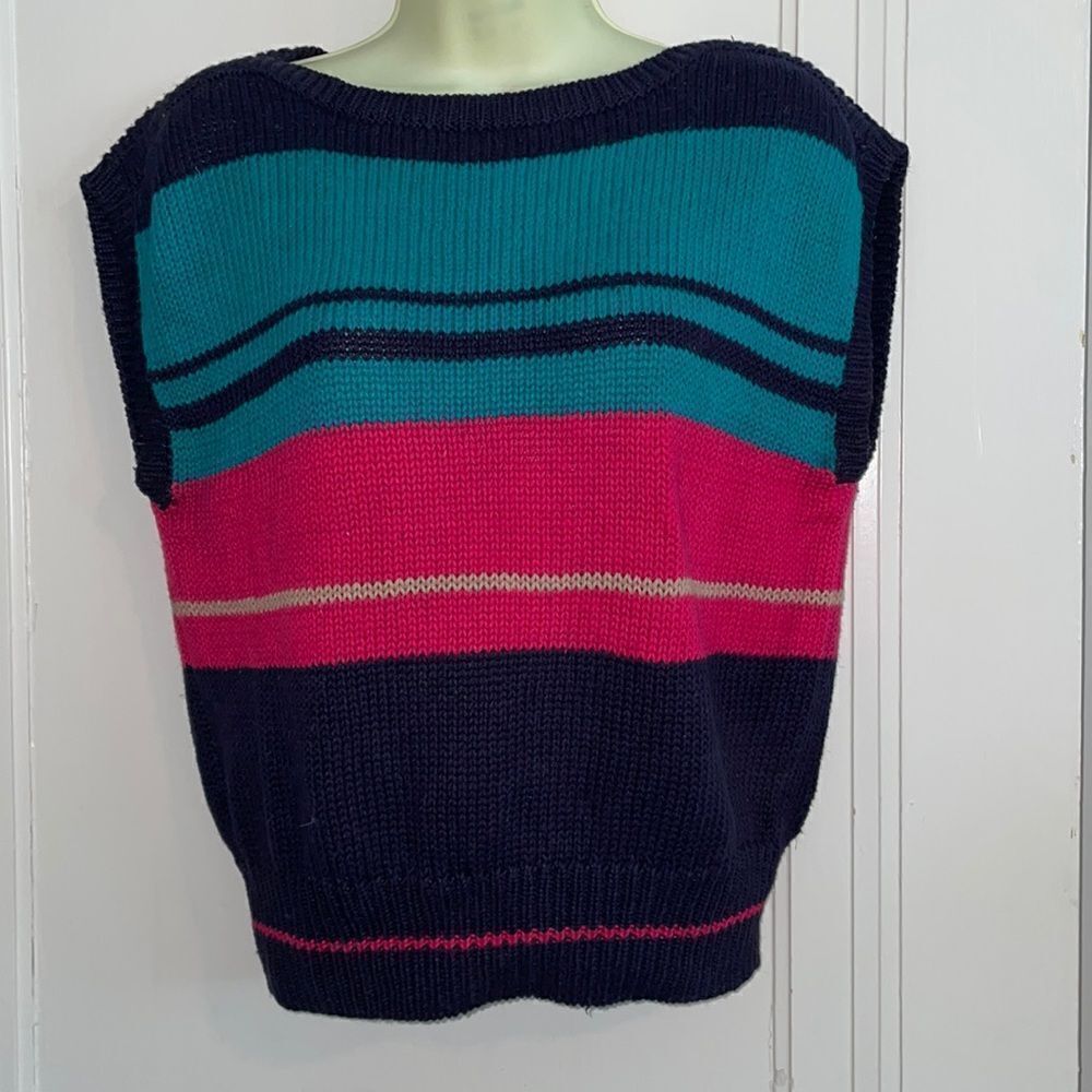 Vtg 80s Russ Petites ramie/cotton multi‎ colored thick knit sleeveless sweater